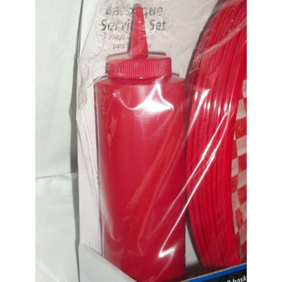 Barbeque Serving Set 8 Red Baskets Ketchup Mustard Bottle Paper Liners BBQ Fish - Picture 4 of 4